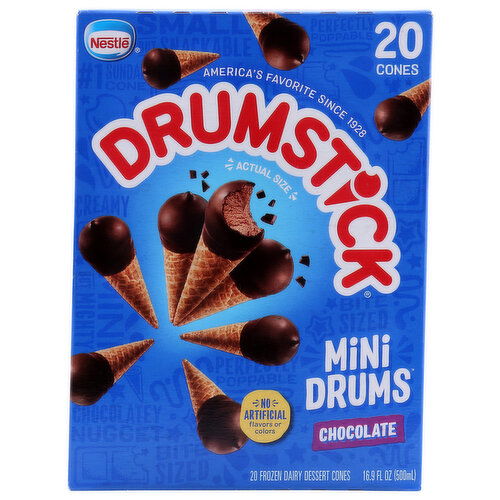 Drumstick Dessert Cones, Chocolate, Mini Drums - 0.845 Fluid Ounce - 20 Count