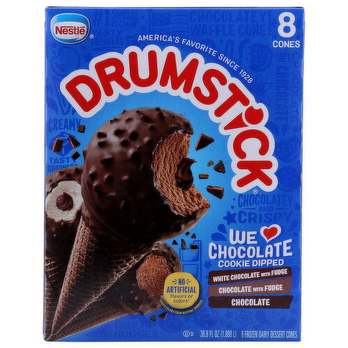 Drumstick Frozen Dairy Dessert Cones, We Love Chocolate, Cookie Dipped - 4.6 Fluid Ounce - 8 Count