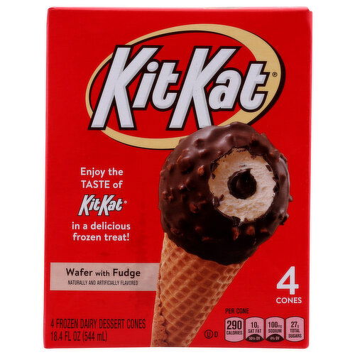 KIT KAT Frozen Dairy Dessert Cones, Wafer With Fudge - 4.6 Fluid Ounce - 4 Count