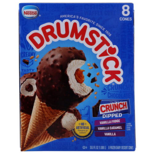 Drumstick Crunch Dipped Vanilla, Caramel And Fudge Cones - 4.6 Fluid Ounce - 8 Count