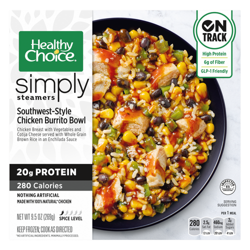 Healthy Choice Simply Steamers, Southwest-Style Chicken Burrito Bowl, Frozen Meal - 9.5 Ounce