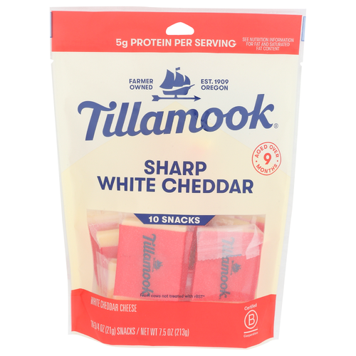 Tillamook Sharp White Snack Portions - 0.75 Ounce - 10 Count