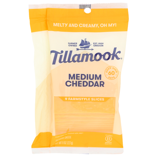 TILLAMOOK COUNTY CREAMERY ASSOCIATION Medium Cheddar Slice Shingle Slices Sliced - 0.889 Ounce - 9 Count