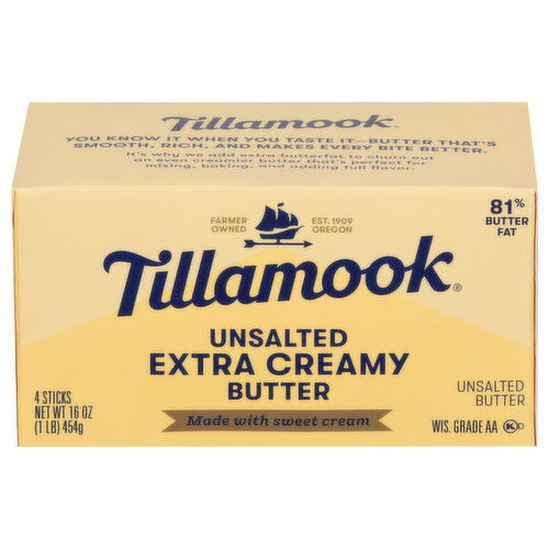 Tillamook Unsalted Butter Sticks Extra Creamy - 4 Ounce - 4 Count