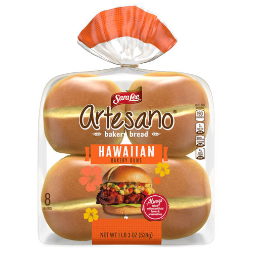 Sara Lee Artesano Hawaiian Bakery Buns, , Sweet Hamburger Bag - 19 Ounce Image 1 of 2
