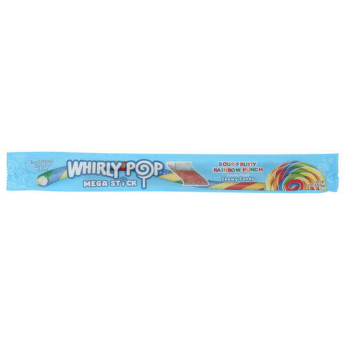 Whirly Pop Candy Sour Fruity Rainbow Punch Mega Size Chewy With A Light Coating And Flavored Cream Fill! Stick Count Good - 0.92 Ounce