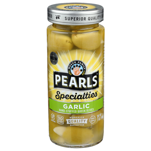 Musco Family Pearls Specialties Garlic Hand-Stuffed Queen Olives - 7 Ounce