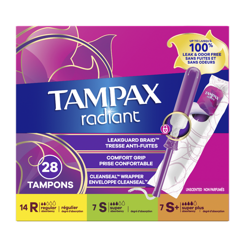 Tampax Radiant Tampons Multipack, With Leakguard Braid - 28 Count Image 1 of 2