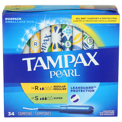 Tampax Regular/Super Unscented Tampons Duopack - 34 Each