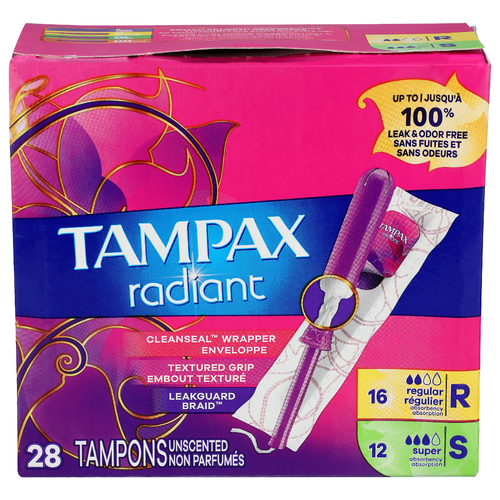 Tampax Tampons, Regular Absorbency/Super Absorbency, Unscented - 28 Each