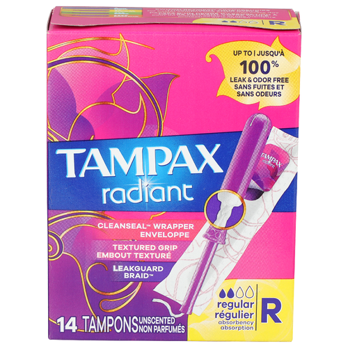 Tampax Radiant Unscented Regular Tampons - 14 Count