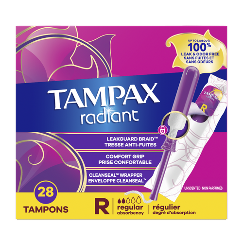 Tampax Radiant Tampons With Leakguard Braid, Regular - 28 Count