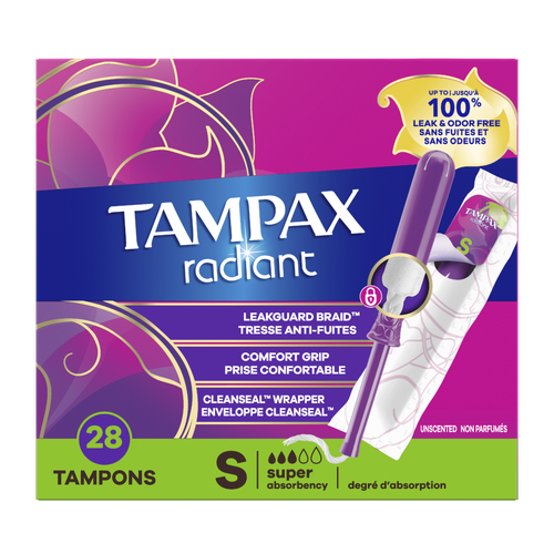 Tampax Radiant Tampons With Leakguard Braid, Super - 28 Count