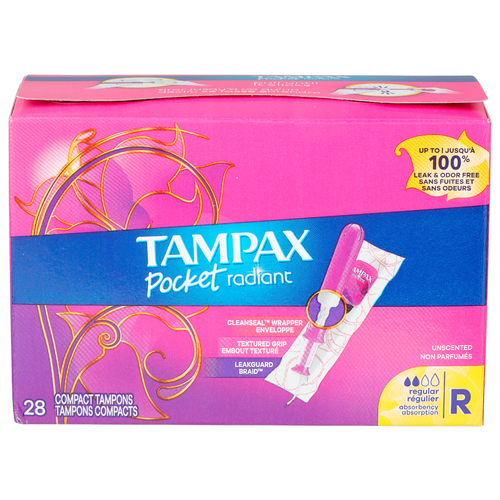 Tampax Pocket Radiant Regular Absorption__r Compact Tampons - 28 Count