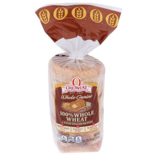 Oroweat English Muffins 100% Whole Wheat - 2.292 Ounce - 6 Count