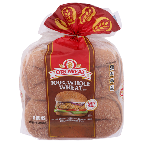 Oroweat 100% Whole Wheat Buns - 2.625 Ounce - 8 Count