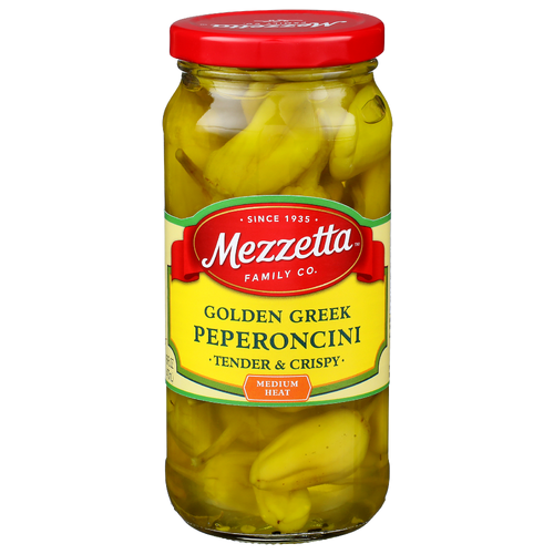 Mezzetta Family Co Medium Heat Tender & Crispy Golden Greek Peperoncini - 16 Fluid Ounce