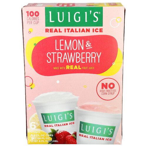 LUIGI's Lemon Strawberry Variety Real Italian Ice Pack - 6 Fluid Ounce - 6 Count