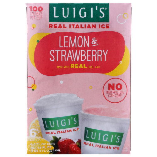 Luigi's Luigis Itln Ice Cup Lemon Strwbry - 6 Fluid Ounce - 6 Count