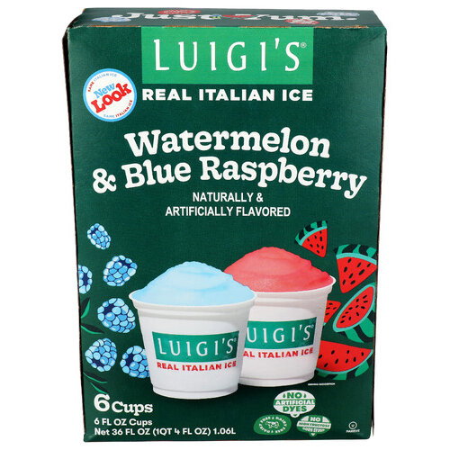 LUIGI's Watermelon Blue Raspberry Real Italian Ice Variety Pack - 6 Fluid Ounce - 6 Count