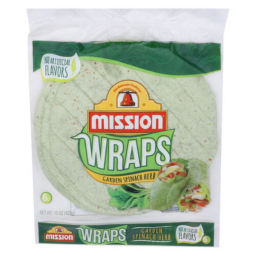 Mission Garden Spinach Herb Wraps - 2.5 Ounce - 6 Count