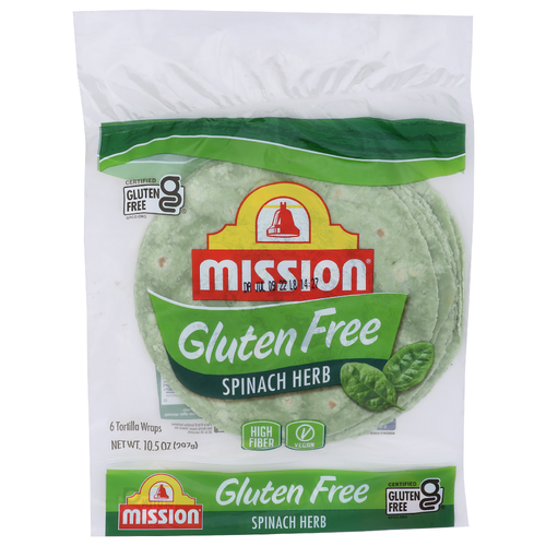 Mission Gluten Free Spinach Herb Tortilla Wraps - 1.75 Ounce - 6 Count