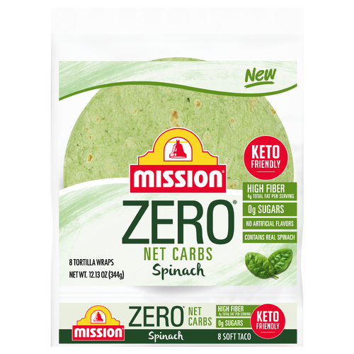 Mission Zero Net Carbs Spinach Flour Tortillas, Soft Taco Size - 8 Count