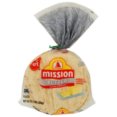 Mission Flour Butter Flavored Tortillas, Fajita Size - 1.15 Ounce - 10 Count