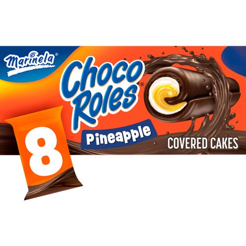 Marinela Choco Roles Pineapple Chocolatey Filled Cakes, 8 Packs, Crème Swiss Rolls, Multipack - 11.28 Ounce Image 1 of 4