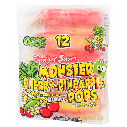 Budget Saver Cherry-Pineapple Slushed Monster Pops - 3 Fluid Ounce - 12 Count