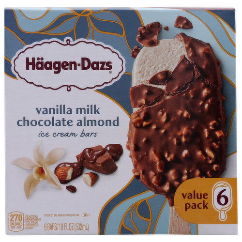 Häagen-Dazs Haagen Vanilla Milk Chocolate Almond Ice Cream Bars - 3 Fluid Ounce - 6 Count