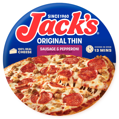Jack's Original Thin Crust Sausage And Pepperoni Pizza, Meat Frozen - 15 Ounce Image 1 of 4