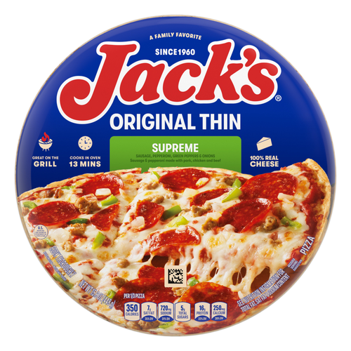 Jack's Original Thin Supreme Pizza, Pepperoni, Sausage, Onion Frozen - 15.8 Ounce