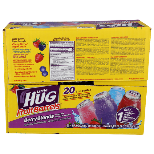 LITTLE HUG Fruit Barrels, Berry Blends, Shelf Stable Kids Drinks Variety Pack, Bottles - 8 Fluid Ounce - 20 Count