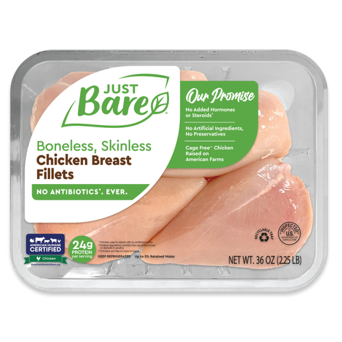 Just Bare Brand Boneless Skinless Chicken Breast Fillets - 2.25 Pound