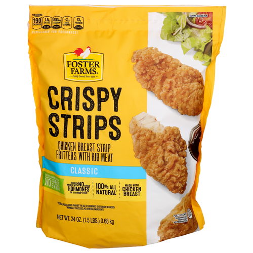 Foster Farms Classic Crispy Strips Chicken Breast Strip Fritters With Rib Meat - 24 Ounce