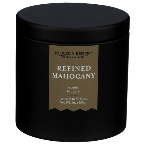 RUGGED & REFINED Mahogany Candle In Black Tin - 9 Ounce