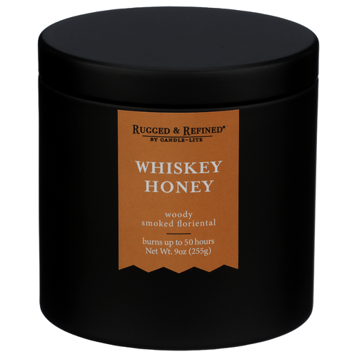 RUGGED & REFINED Whiskey Honey Candle In Black Tin - 9 Ounce