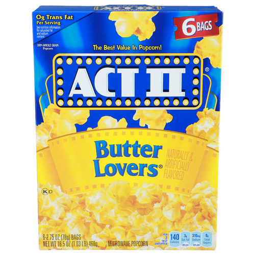 Act II Butter Lovers Microwave Popcorn - 2.75 Ounce - 6 Count