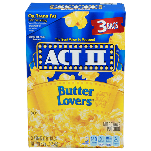 Act II Butter Lovers Microwave Popcorn - 2.75 Ounce - 3 Count