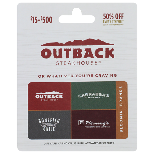Outback Steakhouse $15-$500 Gift Card $15-$500 - 1 Each