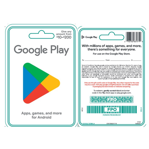 Google Us $$200 Play - 1 Each