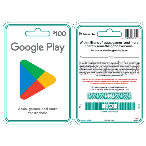 Google Us $100 Play - 1 Each