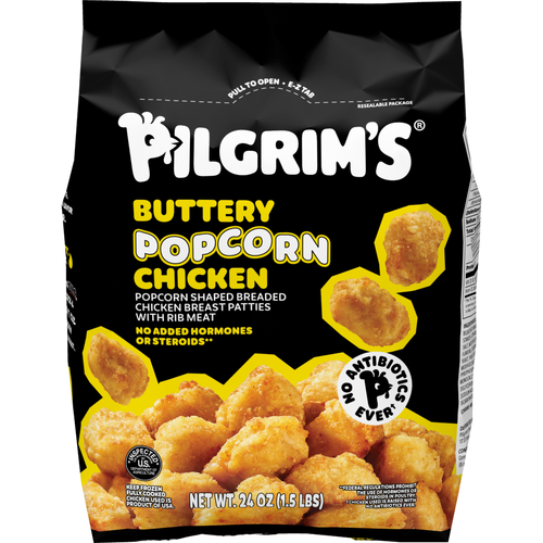 Pilgrim's Fully Cooked Buttery Popcorn Shaped Breaded Chicken Breast Patties With Rib Meat - 1.5 Pound