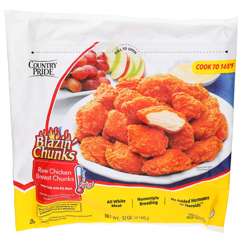 Country Pride Fritter Style With Rib Meat Raw Chicken Breast Chunks - 32 Ounce