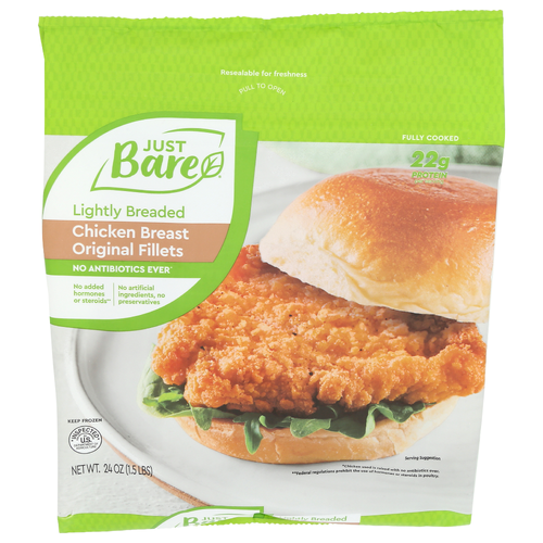 JUST BARE Fully Cooked Lightly Breaded Breast Fillet - 24 Ounce