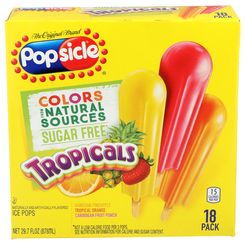 Popsicle Hawaiian Pineapple Tropical Orange Caribbean Fruit Punch Tropicals Ice Pops - 1.65 Fluid Ounce - 18 Count