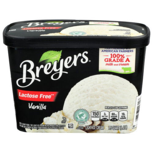 Breyers Ice Cream, Lactose Free, Light, Vanilla - 1.5 Quart
