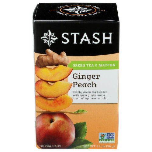 Stash Tea Ginger Peach Green - 0.067 Ounce - 18 Count