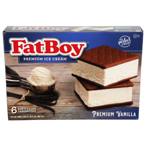 Fatboy Premium Vanilla Ice Cream Sandwiches - 5 Fluid Ounce - 6 Count